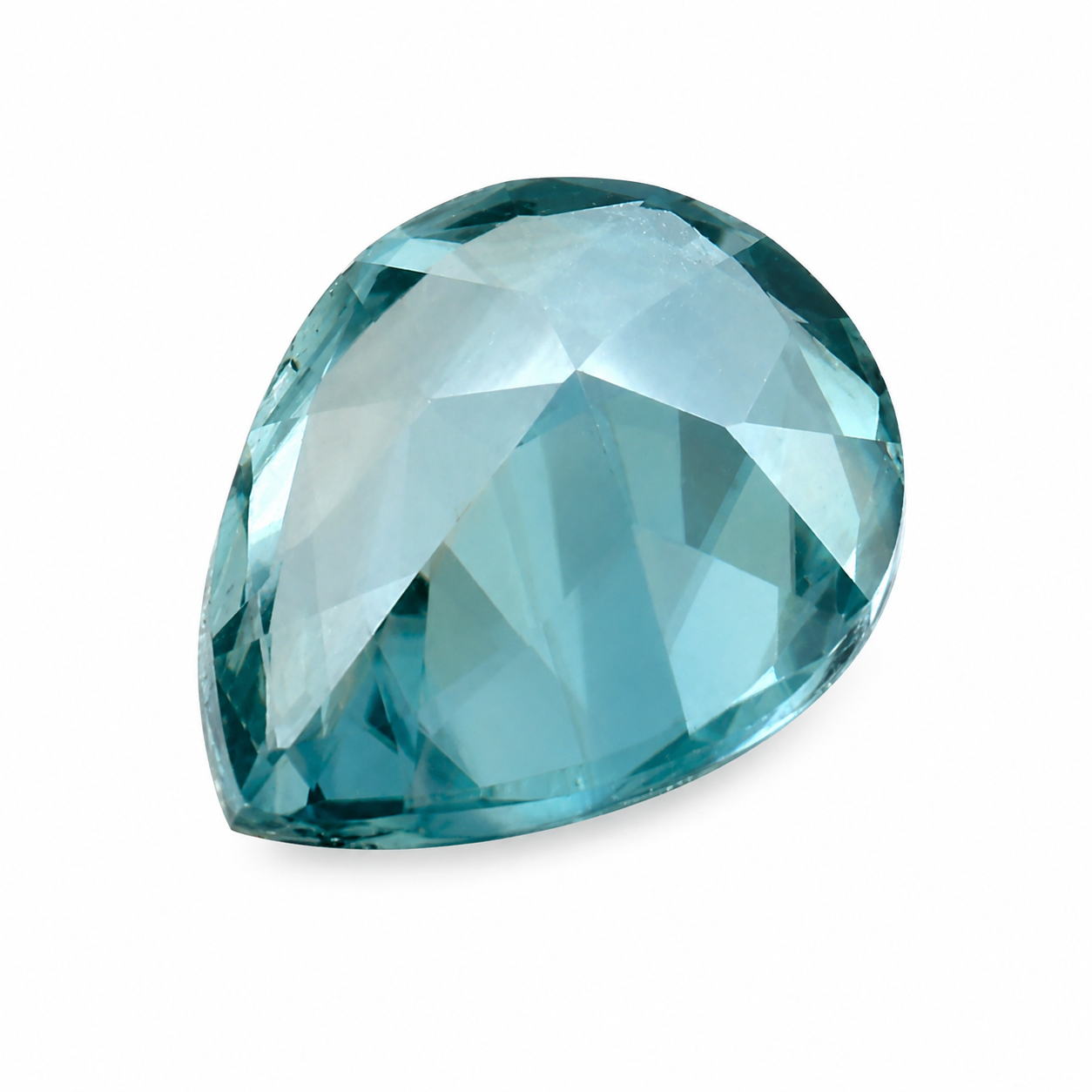 Natürlicher Zirkon intensiv blau mit leichtem türkisfarbenen Unterton, Tropfen Mixed Cut, 9x7 mm, schöner Stein für Schmuck, zweites Produktbild.