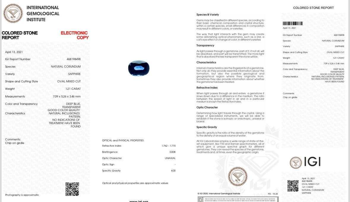 Natürlicher Saphir - 1,21 ct | Oval Mixed Cut | Tiefblau