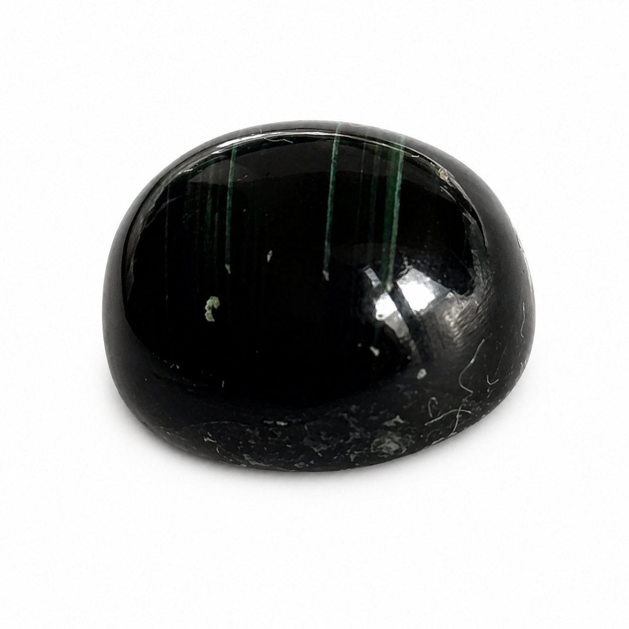 Natürlicher Turmalin - 14,33 ct | Oval Cabochon | Dunkelgrün mit Chatoyance