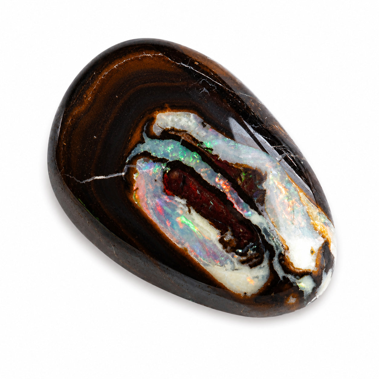 Natürlicher Boulder-Opal – 5,49 ct | Oval Cabochon | Dunkelbraune Matrix mit cremeweißem Opal und grün-blauem Farbspiel