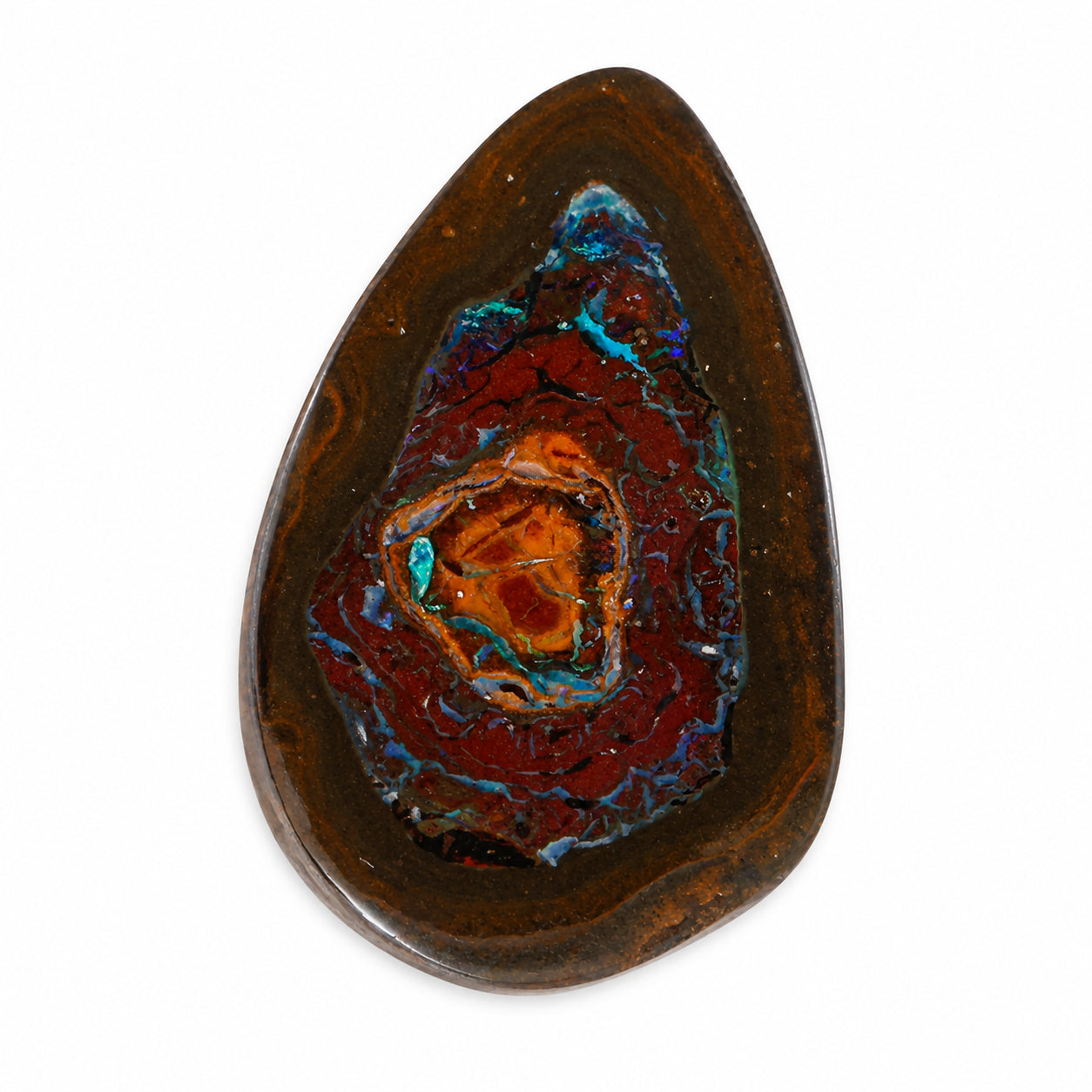 Natürlicher Boulder-Opal - 16,81 ct | Fantasieform | Dunkelbraune Boulder-Matrix mit kupferroter Zeichnung und blau-grünen Opalreflexen