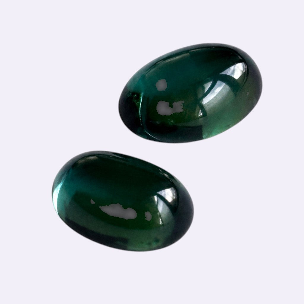 Natürliche Turmaline – Paar | 1,87 ct | Oval Cabochon Cut | Bläulich Grün