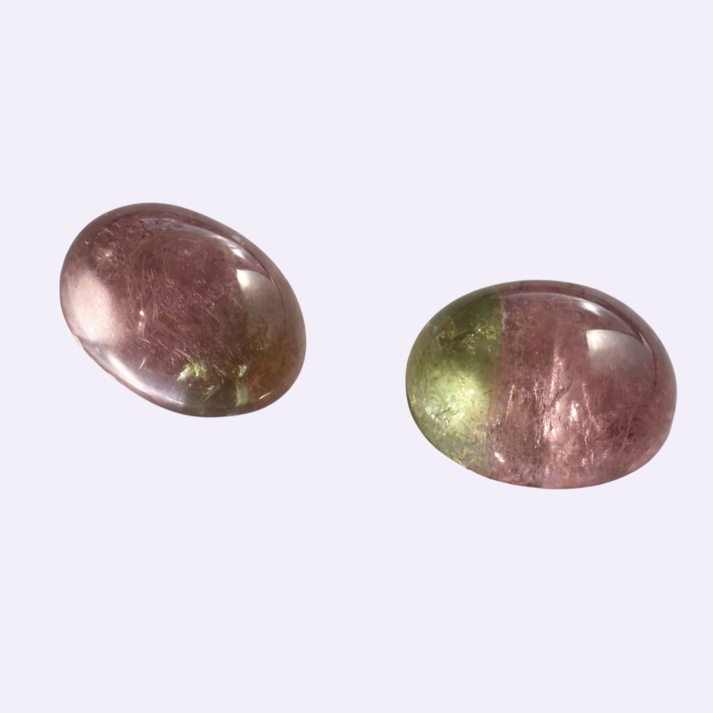 Natural Tourmaline – Pair | 10.25 ct & 10.43 ct | Oval Cabochon | Bicolor Light Green-Pink