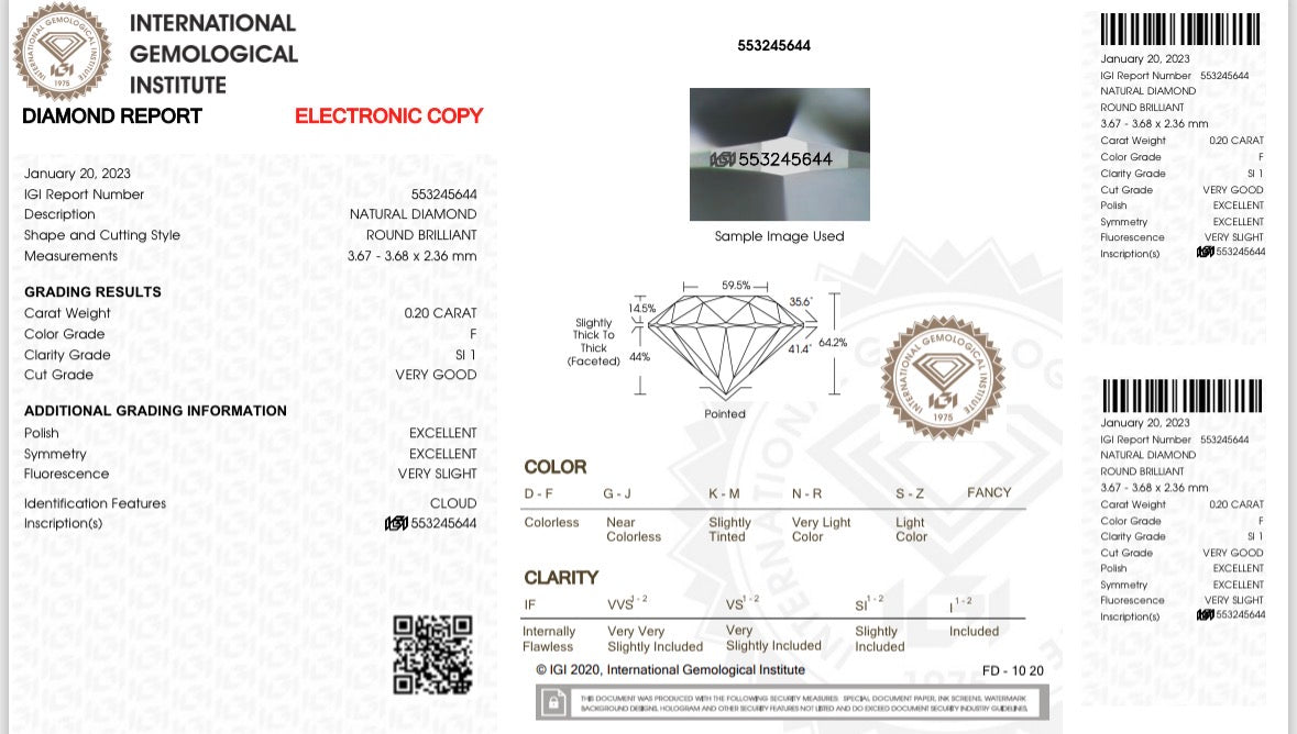 Natürlicher Diamant – 0,20 ct | Round Brillant | Farbe F | SI1