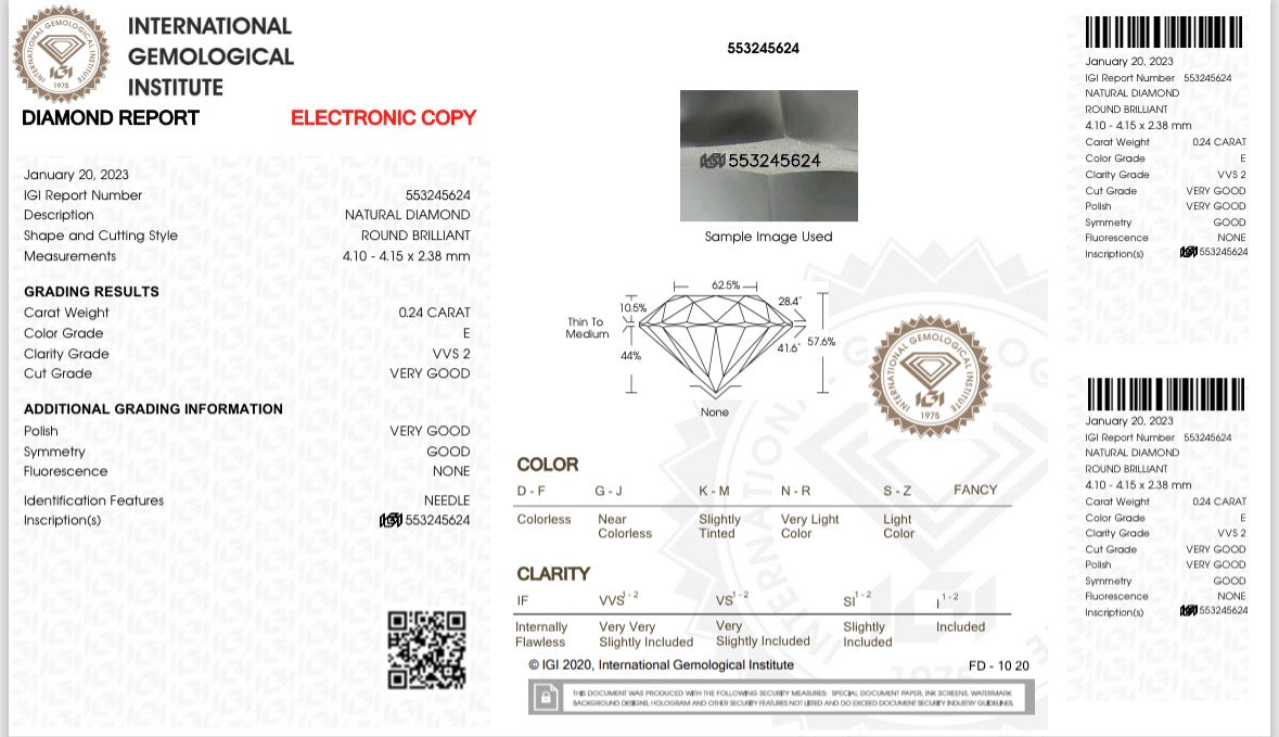 Natürlicher Diamant – 0,24 ct | Round Brillant | Farbe E | VVS2