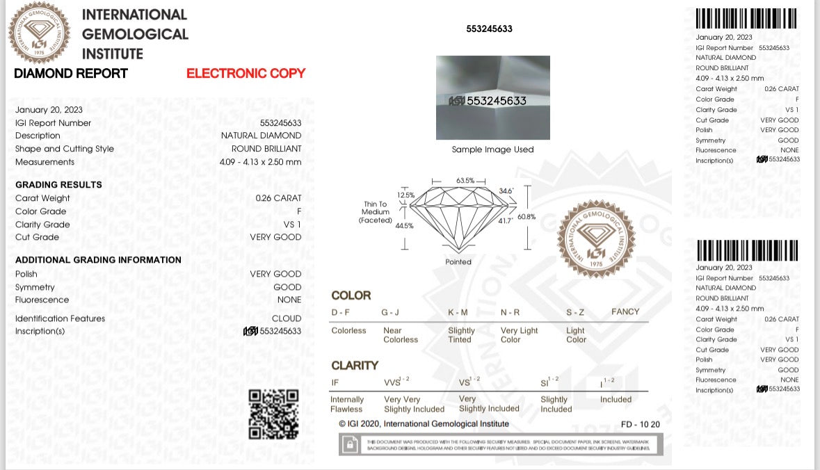 Natürlicher Diamant – 0,26 ct | Round Brillant | Farbe F | VS1