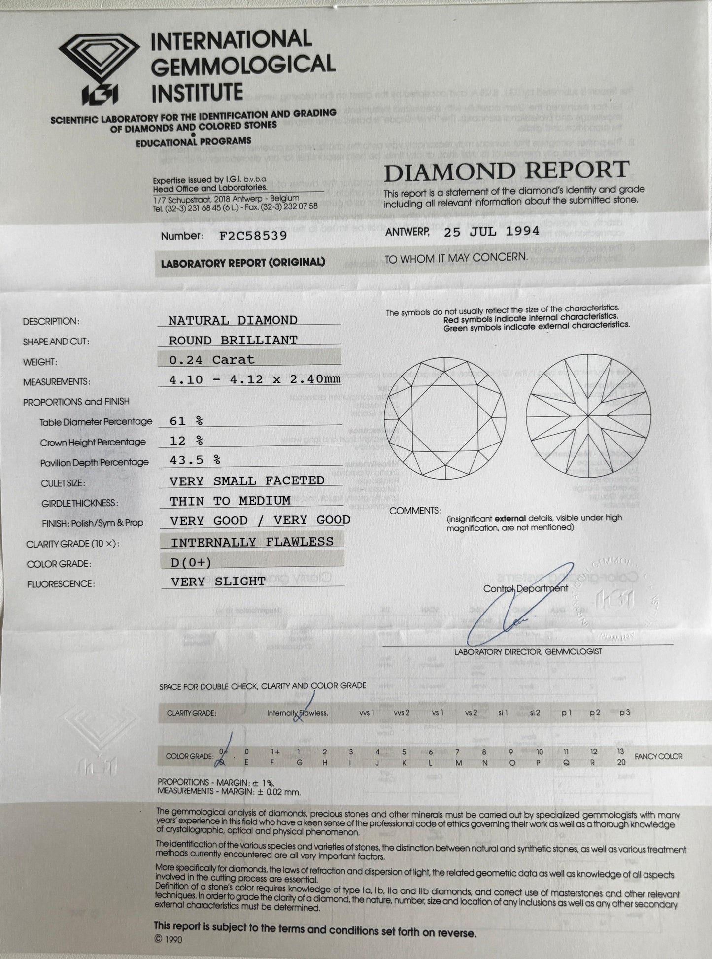 Natürlicher Diamant – 0,24 ct | Round Brilliant | Farbe D | Reinheit IF