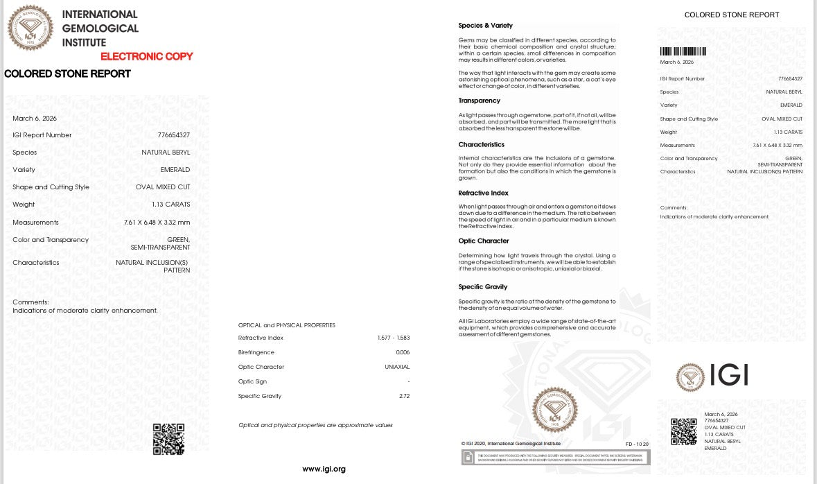 Natürlicher Smaragd – 1,13 ct | Oval Mixed Cut | Grün
