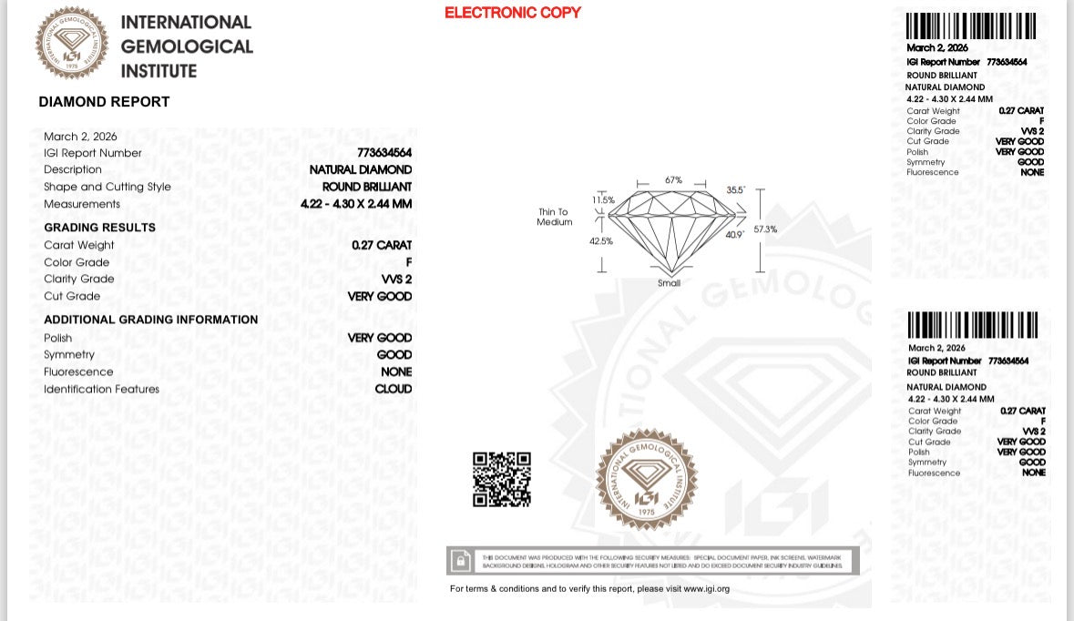 Natürlicher Diamant – 0,27 ct | Round Brilliant | F / VVS2