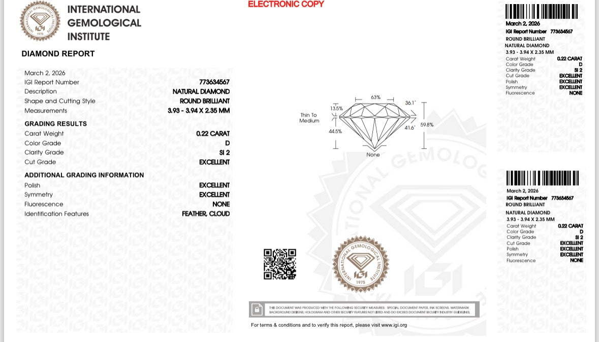 Natürlicher Diamant – 0,22 ct | Round Brilliant | D / SI2