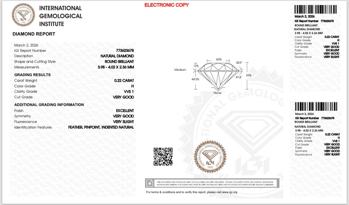 Natürlicher Diamant – 0,22 ct | Round Brilliant | H / VVS1