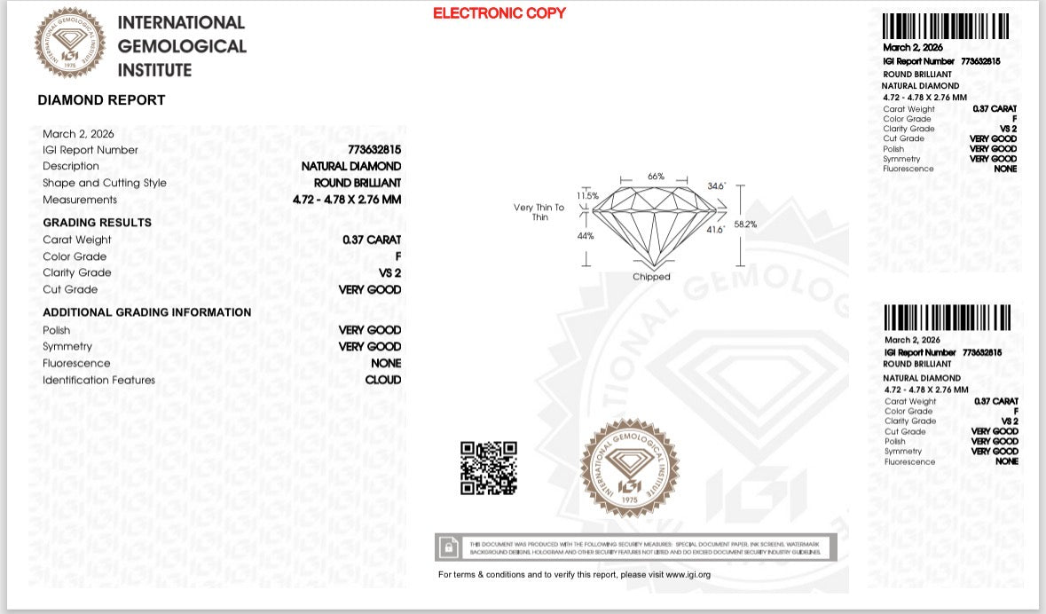 Natürlicher Diamant – 0,37 ct | Round Brilliant | F / VS2