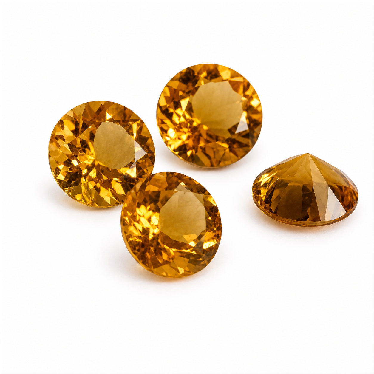 Natürlicher Citrin 4er Set - 6,64 ct gesamt | Rund facettiert | Cognac-Orange