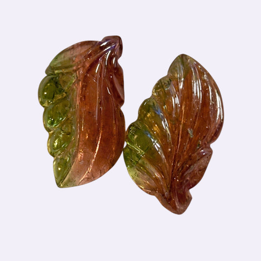 Natürlicher Turmalin - Paar | 18,97 ct | Blattform | Wassermelone