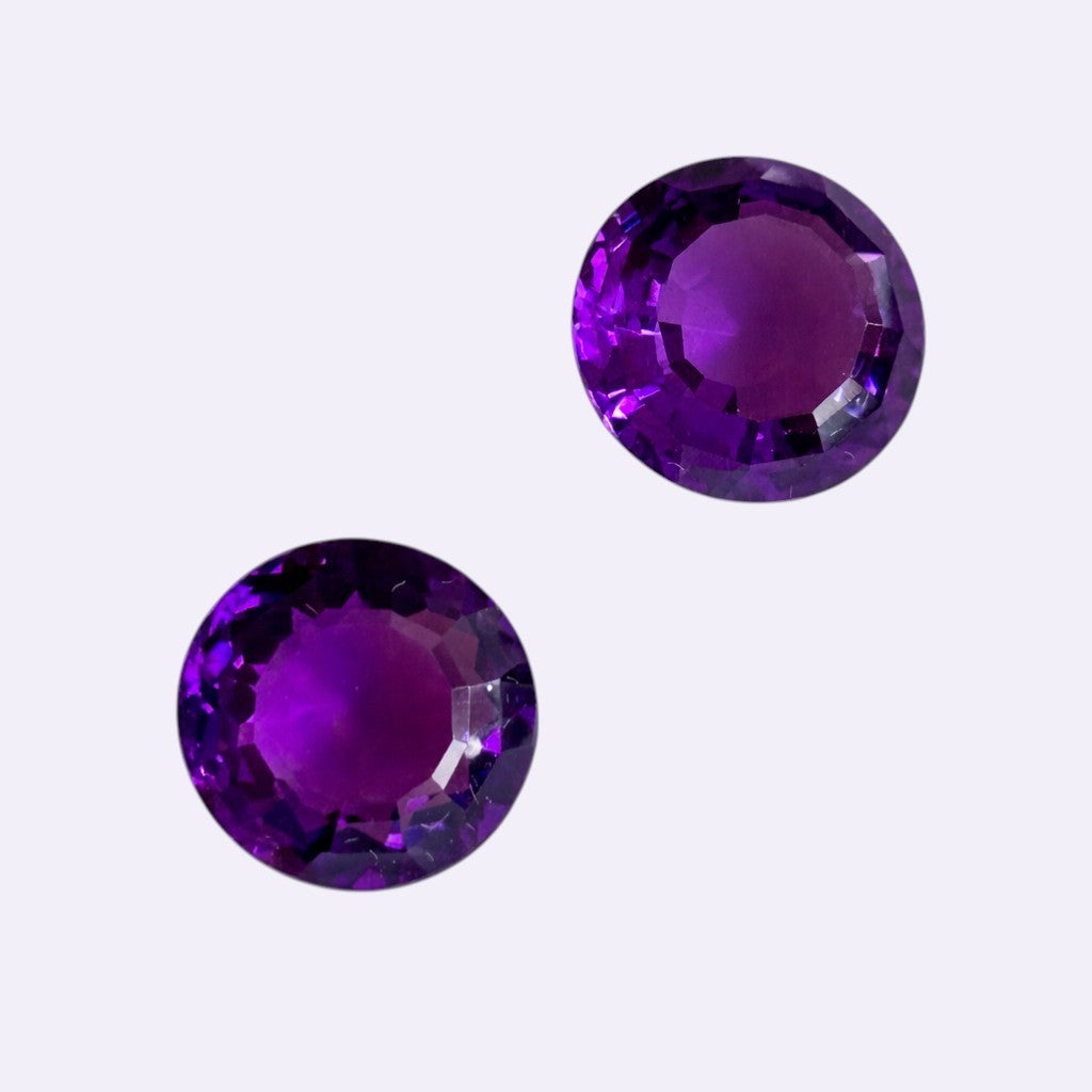 Natürlicher Amethyst - Paar | 11,76 ct | Rund | Tiefviolett