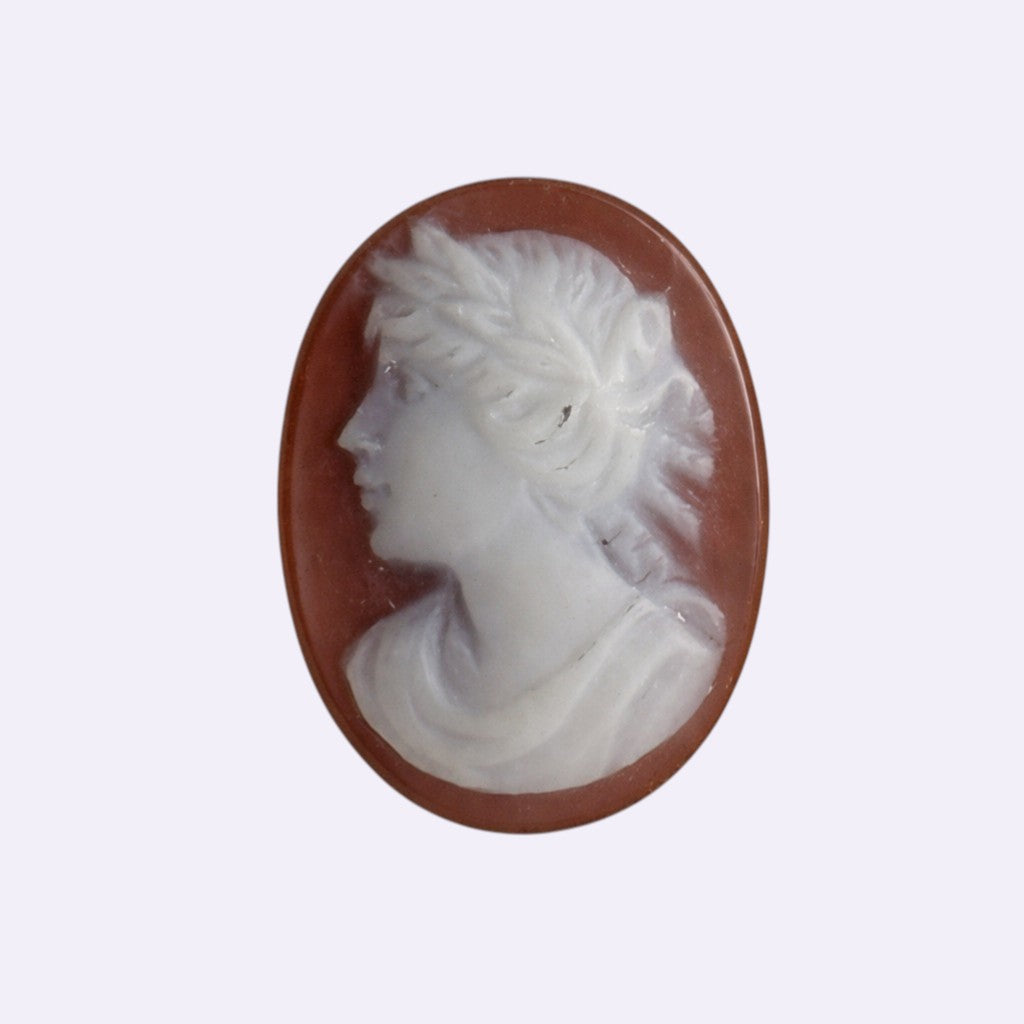 Achat-Gemme braun-weiß · oval geschnitten 'Frauenprofil' · 13 × 9 mm