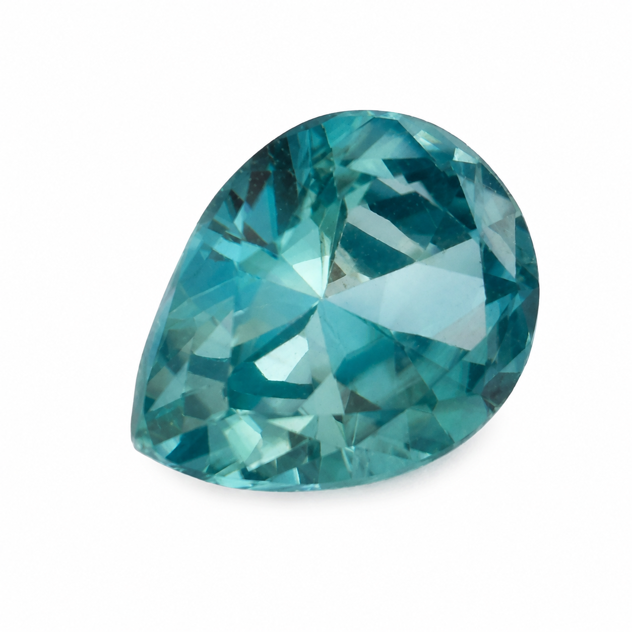 Natürlicher Zirkon intensiv blau mit leichtem türkisfarbenen Unterton, Tropfen Mixed Cut, 9x7 mm, schöner Stein für Schmuck.