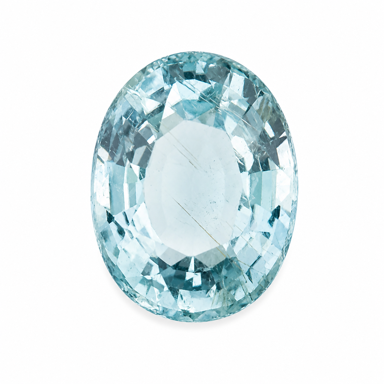Natürlicher Turmalin, 2,26 ct, Oval Mixed Cut, hell graublau, zertifizierter Edelstein für Schmuck, Detailaufnahme.