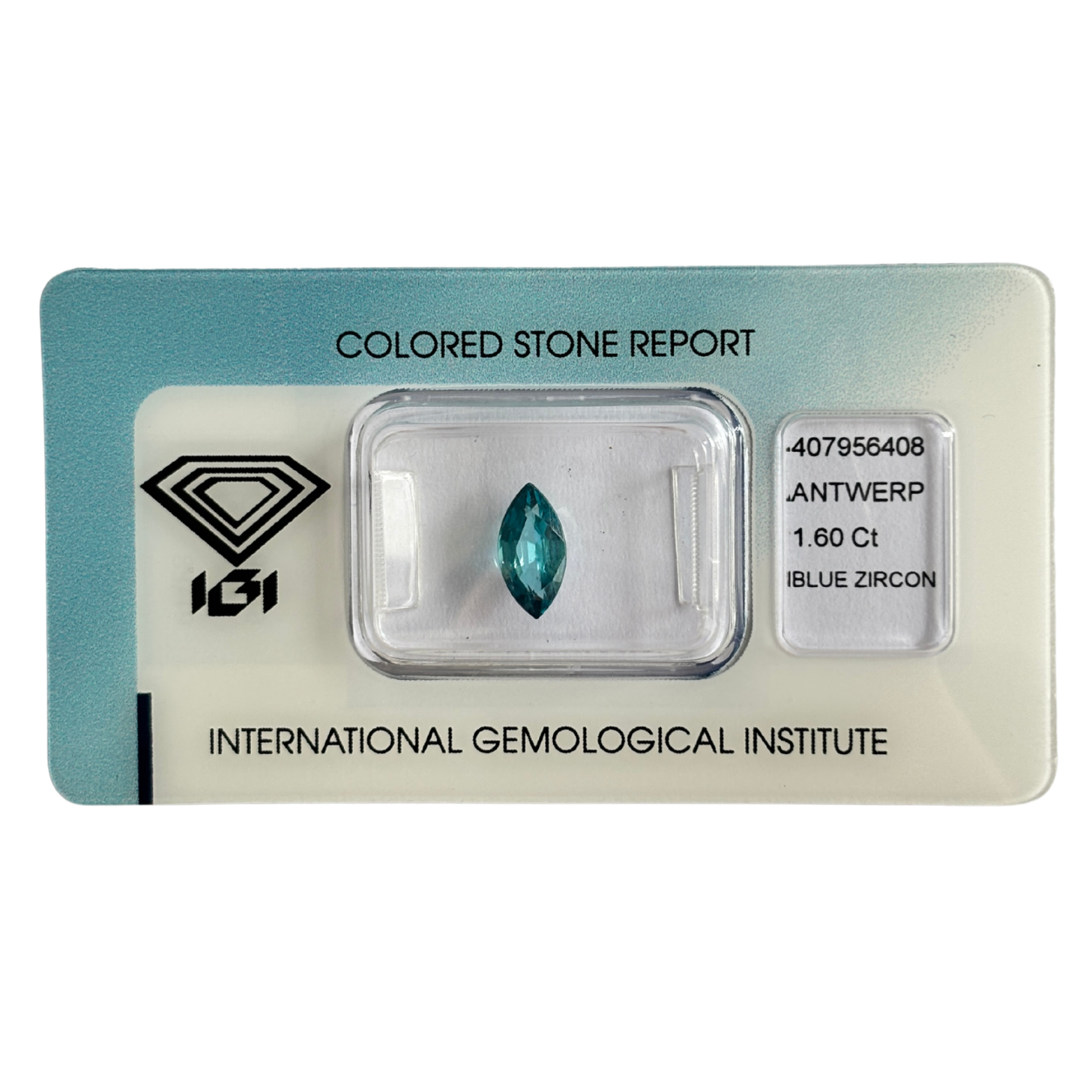 Natürlicher grünlich-blauer Zirkon, Marquise Mixed Cut, 1,60 ct, zertifizierter Edelstein für hochwertigen Schmuck.
