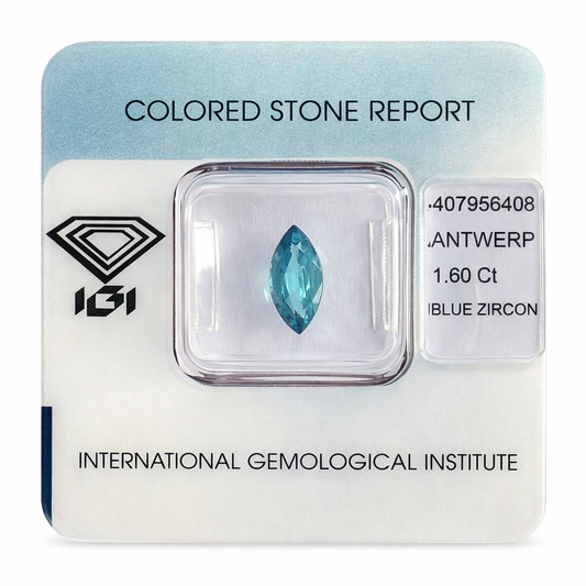 Natürlicher Zirkon - 1,60 ct | Navette facettiert | Grünlich-Blau
