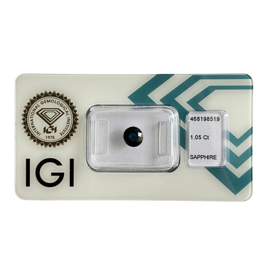 Natürlicher tief grünlich-blauer Saphir, Rund Mixed Cut, 1,05 ct, zertifizierter Edelstein für hochwertigen Schmuck.