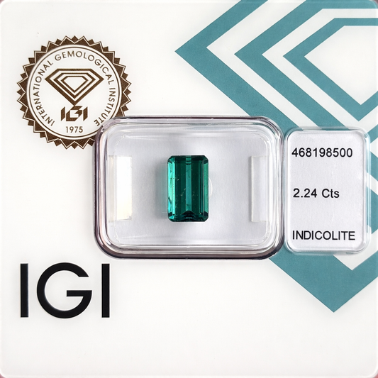 Natürlicher Indigolith - 2,24 ct | Emerald Cut | Grünlich-Blau