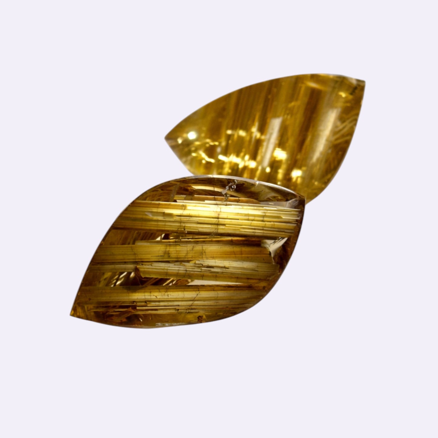 Natürlicher Rutilquarz – Paar | 14,37 ct | Cabochon Navette modifiziert | Klar mit goldgelben Rutilnadeln