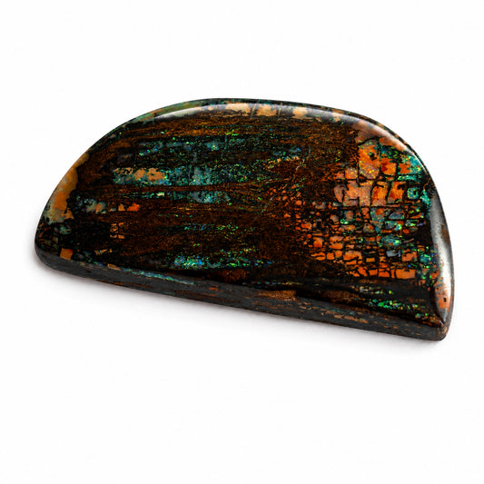 Natürlicher Boulder-Opal – 31,81 ct | Fantasieform | Dunkelbraun mit kupferbrauner Zeichnung und grün-blauem Farbspiel