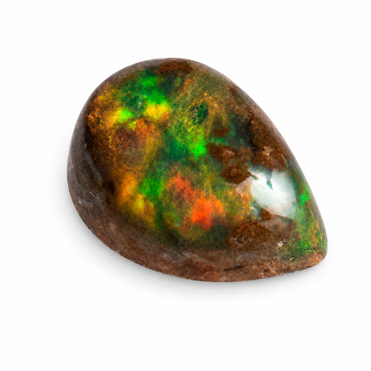 Natürlicher Opal – 2,69 ct | Cabochon Tropfen | Braun-grau mit grün-gelben und orangen Opalreflexen