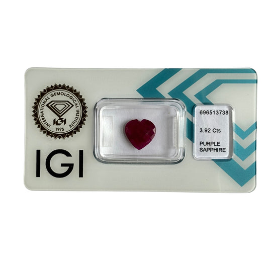 Natürlicher tief violetter Saphir, Heart Mixed Cut, 3,92 ct, zertifizierter Edelstein für hochwertigen Schmuck.