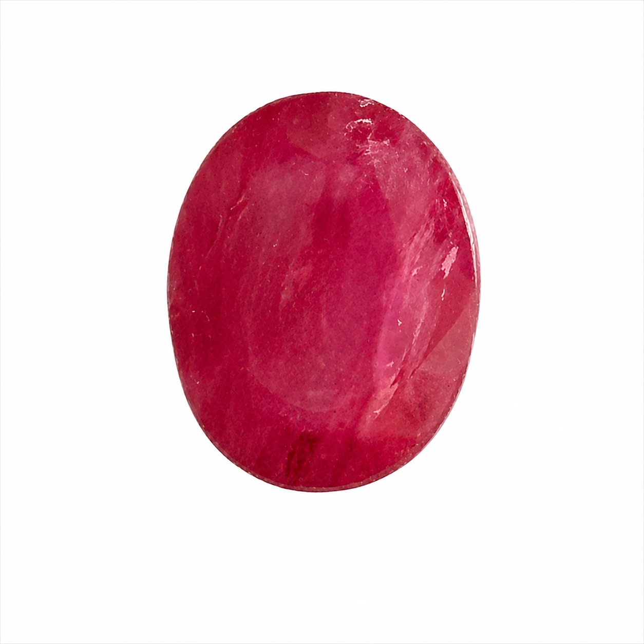 Detailaufnahme eines natürlichen tief purpur-rosa roten Rubin, Oval Mixed Cut, 3,26 ct, zertifizierter Edelstein für hochwertigen Schmuck