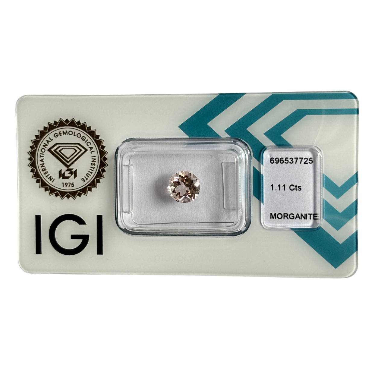 Natürlicher gelblich-rosa Morganit, rund Mixed Cut, 1,11 ct, zertifizierter Edelstein für hochwertigen Schmuck.