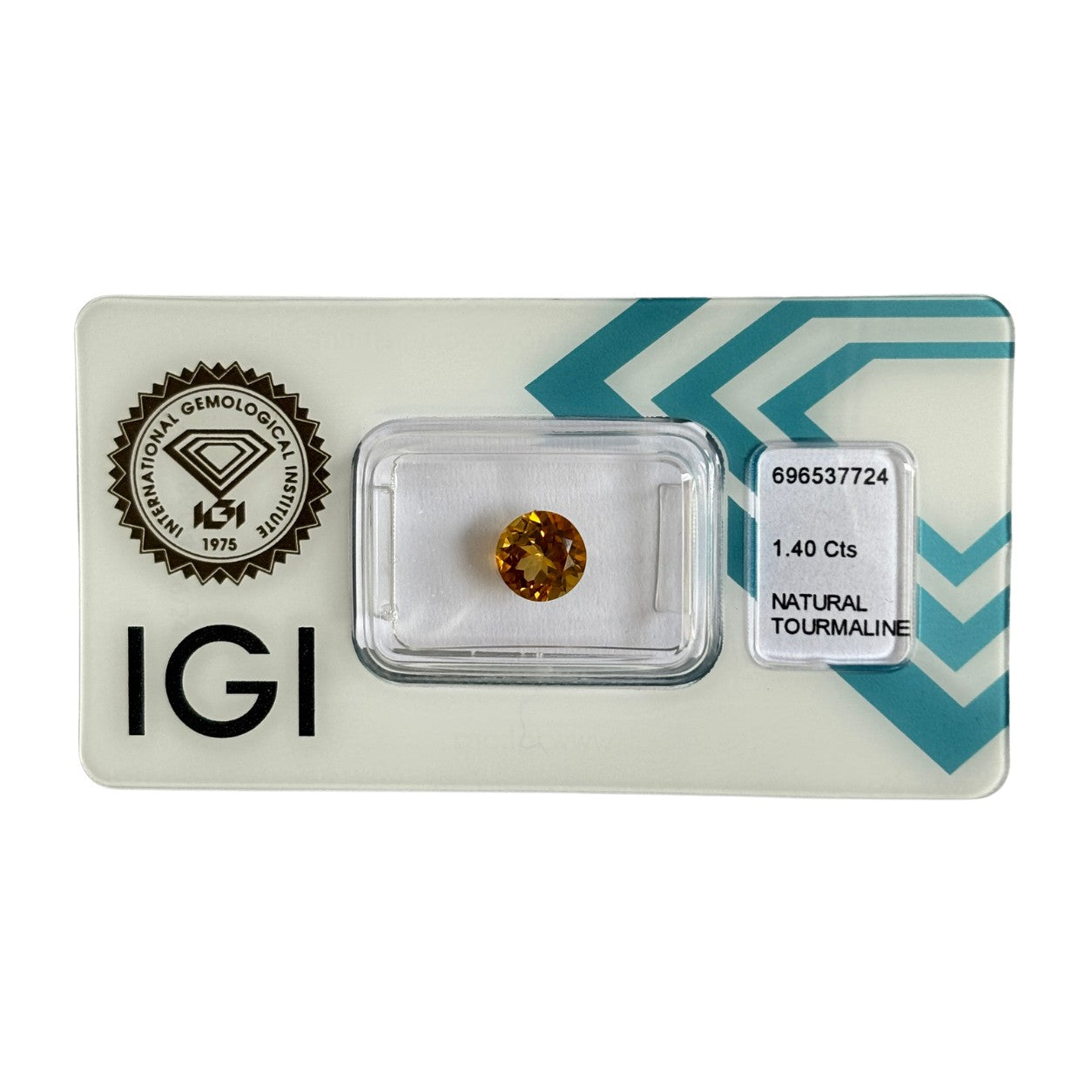 Natürlicher Turmalin, 1,40 ct, Round Mixed Cut, tief orangegelb, zertifizierter Edelstein für Schmuck.