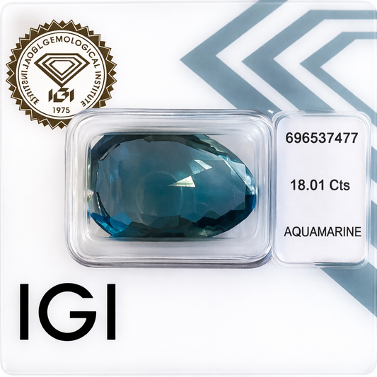 Natürlicher Aquamarin - 18,01 ct | Pear Mixed Cut | Tief Grünlich Graublau