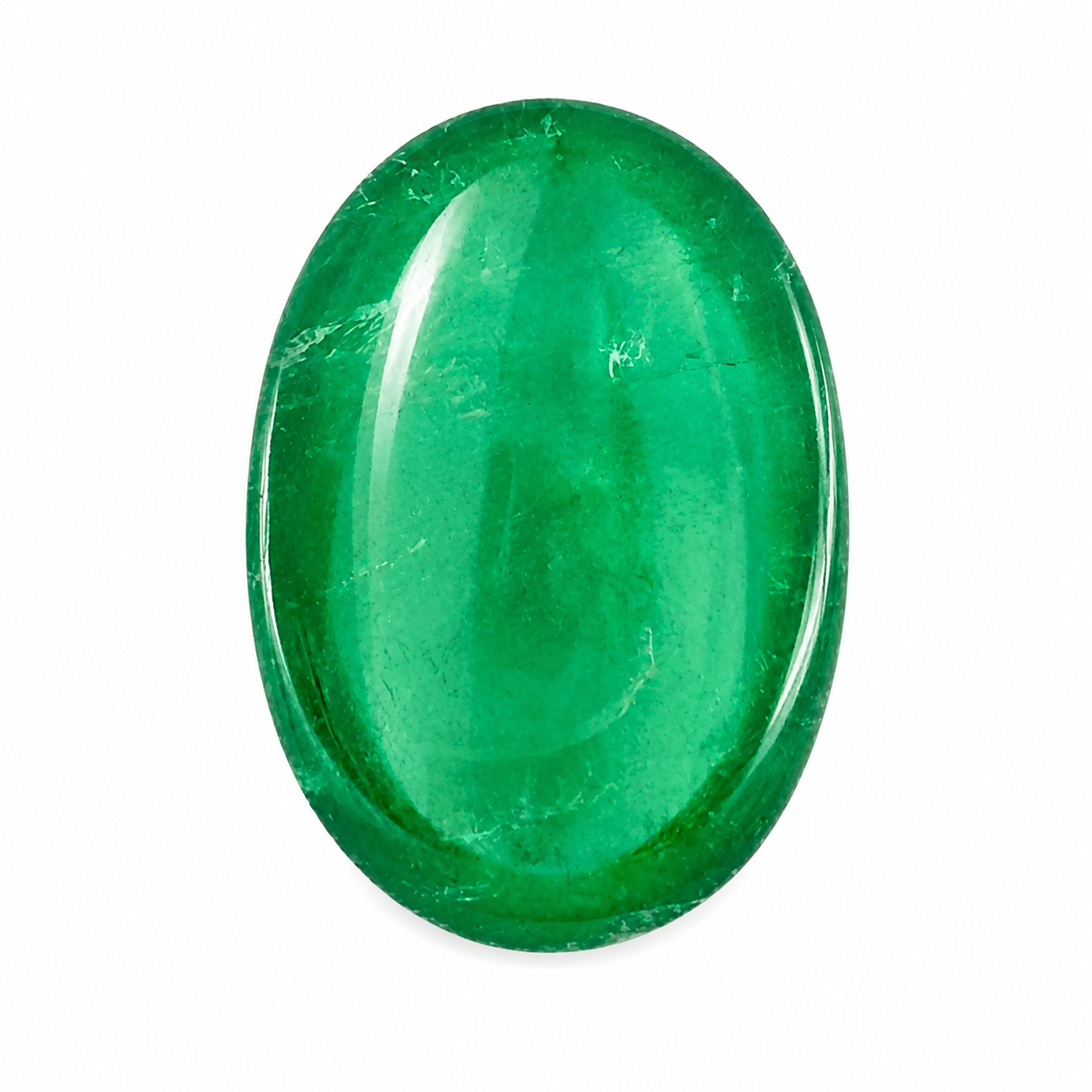 Natürlicher tief blaugrüner Smaragd, Oval Cabochon, 3,91 ct, zertifizierter Edelstein für hochwertigen Schmuck, Detailaufnahme.