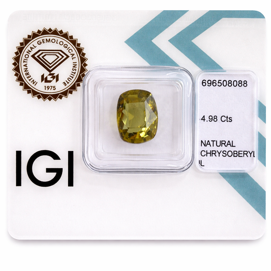 Natürlicher Chrysoberyll - 4,98 ct | Cushion Mixed Cut | Tief Grünlich-Gelb