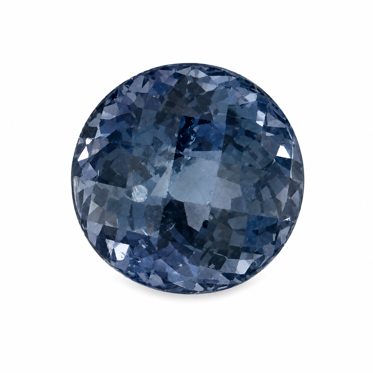 Natürlicher violettblauer Spinell, rund MIxed Cut, 1,86 ct, zertifizierter Edelstein für hochwertigen Schmuck, Detailaufnahme.