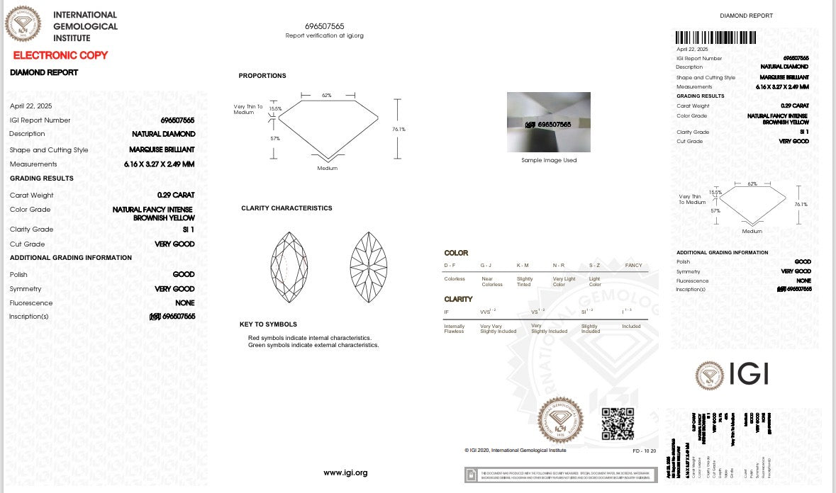 Natürlicher Fancy-Diamant - 0,29 ct | Marquise-Brillantschliff | Intensiv Braun-Gelb