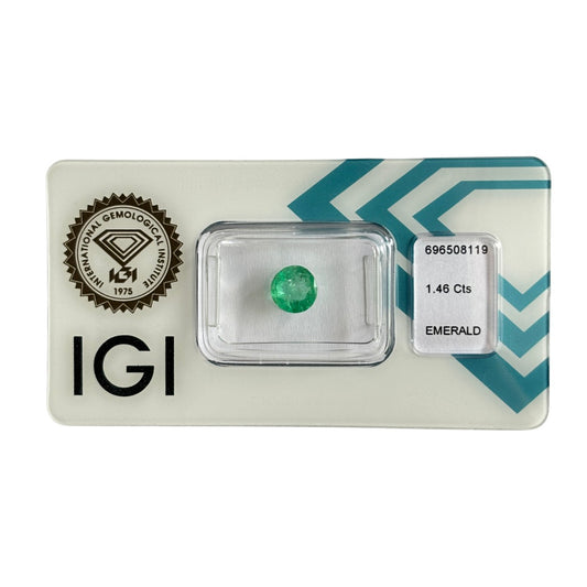 Natürlicher tief blaugrüner Smaragd, Rund Mixed Cut, 1,46 ct, zertifizierter Edelstein für hochwertigen Schmuck.