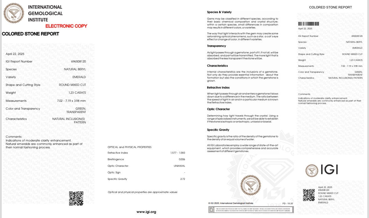 Natürlicher Smaragd - 1,23 ct | Round Mixed Cut | Grün