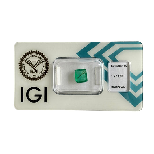Natürlicher tief blaugrüner Smaragd, Oktagon Emerald Cut, 1,75 ct, zertifizierter Edelstein für hochwertigen Schmuck.