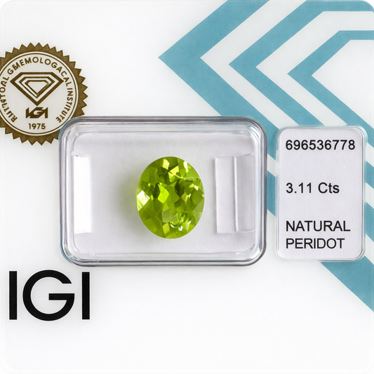 Natürlicher Peridot - 3,11 ct | Oval Mixed Cut | Tief Gelblich-Grün