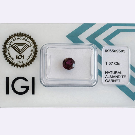 Natürlicher Almandin-Granat - 1,07 ct | Round Mixed Cut | Tief Rötlich-Lila