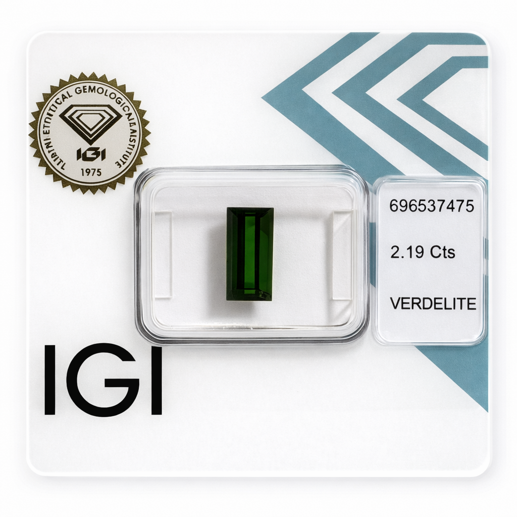 Natürlicher Verdelith - 2,19 ct | Baguette Cut | Tief Gelblich-Grün
