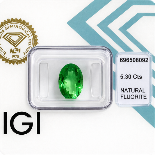 Natürlicher Fluorit - 5,30 ct | Oval Mixed Cut | Tief Gelblich-Grün