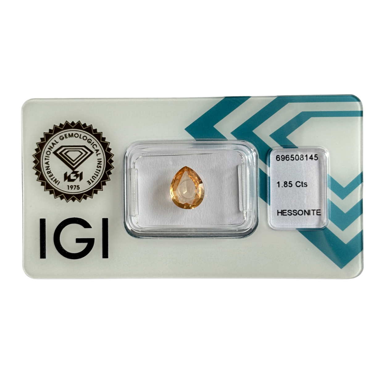 Natürlicher gelblich-oranger Hessonit, Pear Mixed Cut, 1,85 ct, zertifizierter Edelstein für hochwertigen Schmuck.