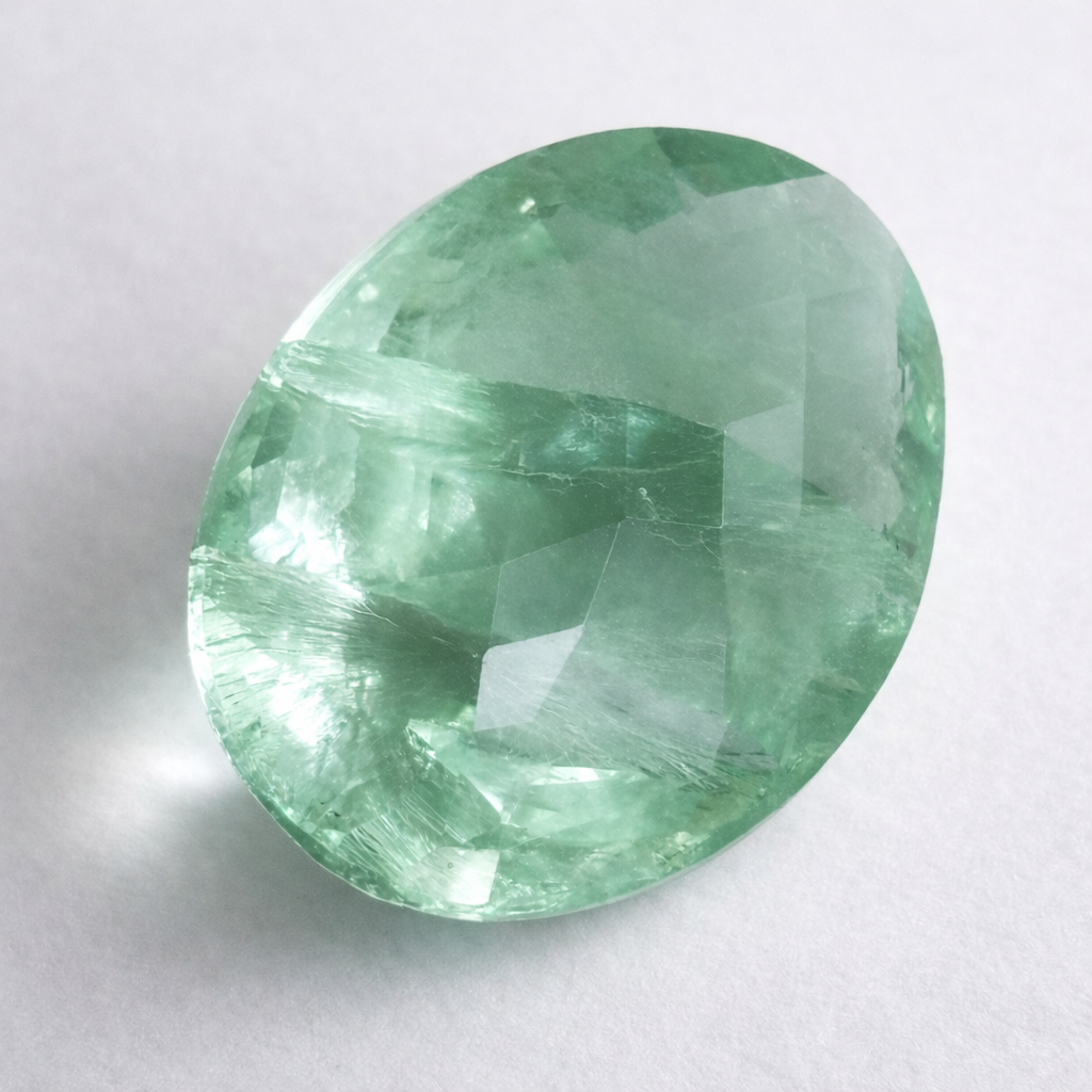 Natürlicher Fluorit – 110 ct | Oval, doppelt gewölbt facettiert | Hellgrün