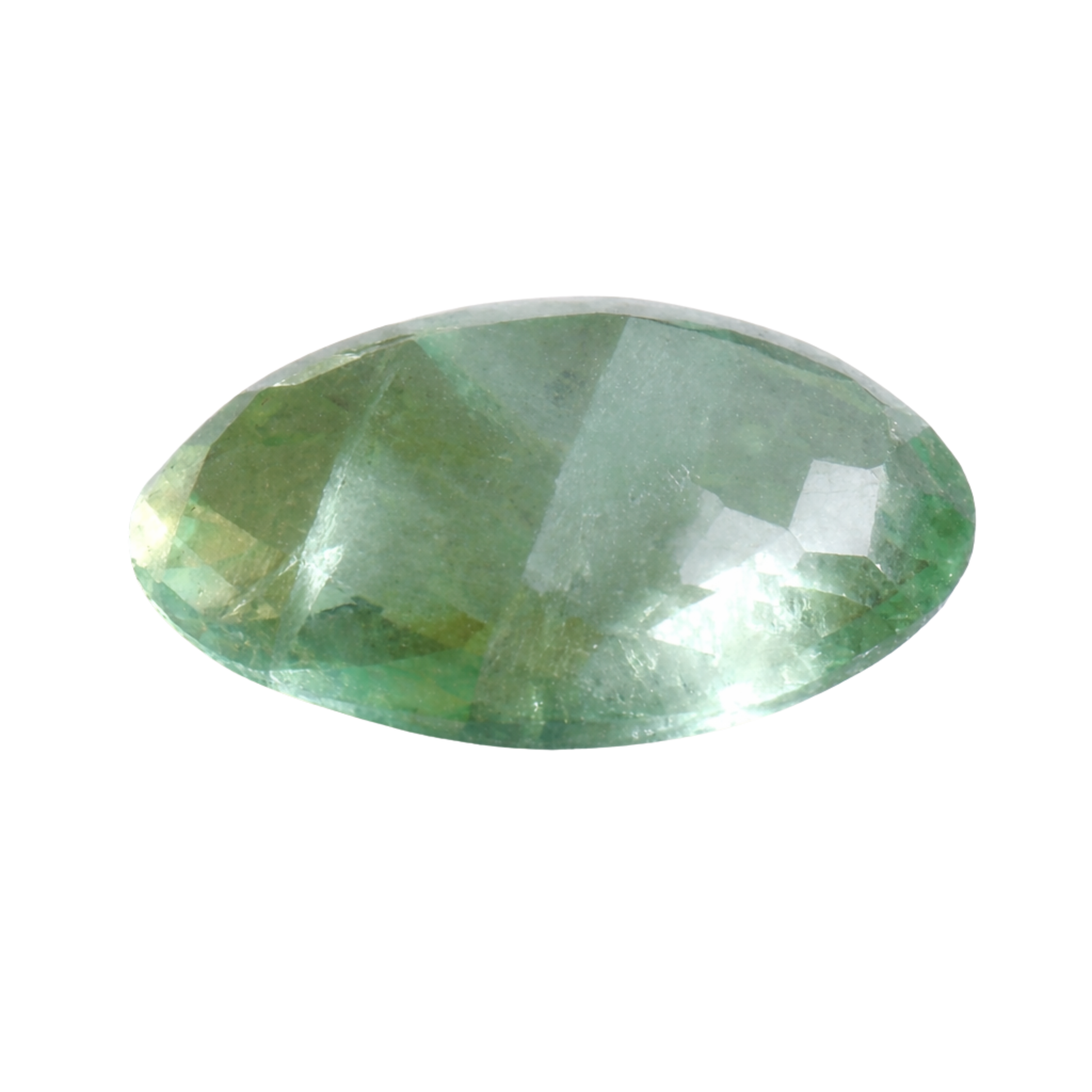Natürlicher Fluorit hellgrünt, oval doppelt gewölbt facettiert, 110 ct, schöner Stein für Schmuck.