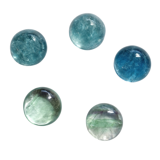 Natürlicher Fluorit multicolor 5er-Set, rund Cabochon, 18 mm, schönes Set für Schmuck.