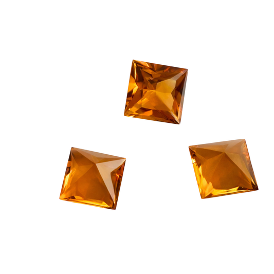 Natürlicher Citrin intensives goldgelb, Quadrat Princess Cut, 6x6 mm, schöner Stein für Schmuck, wird einzeln verkauft.
